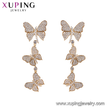 94705 xuping latest gold design top quality charming multiply butterfly 18k gold plated drop earring for party